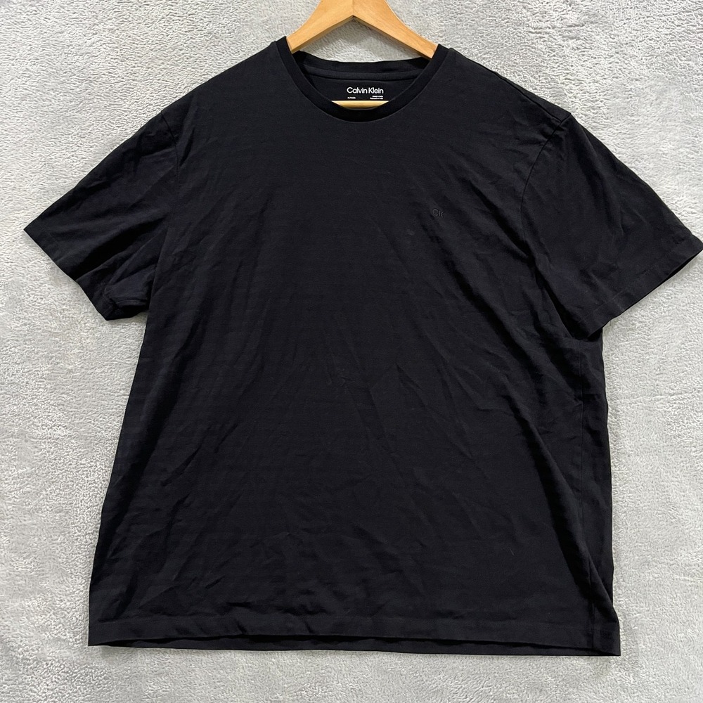 Calvin Klein T Shirt Men XL Black Embroidered Logo Ribbed Crew Neck Short Sleeve